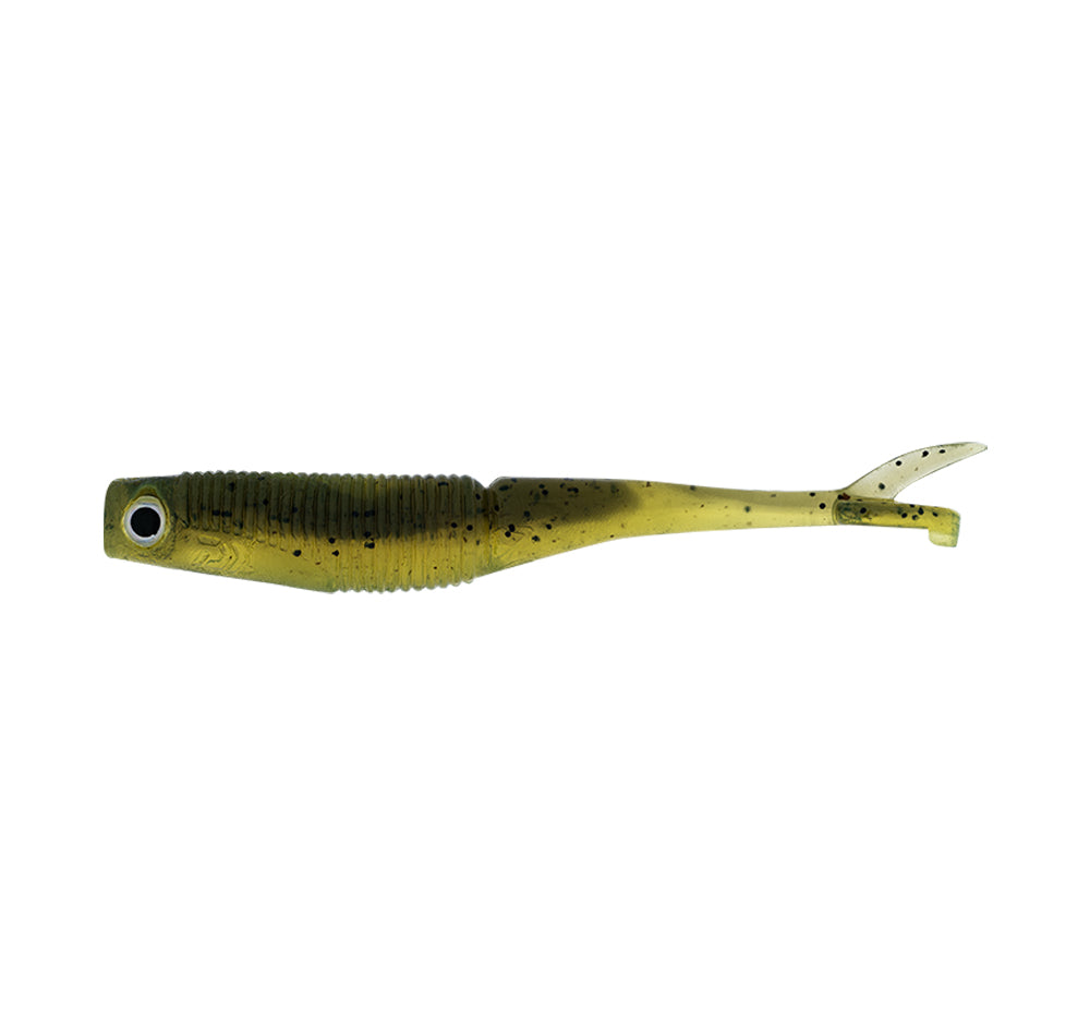 Daiwa Bait Junkie 2.95&quot; Flick Soft Plastic Olive Oil UV