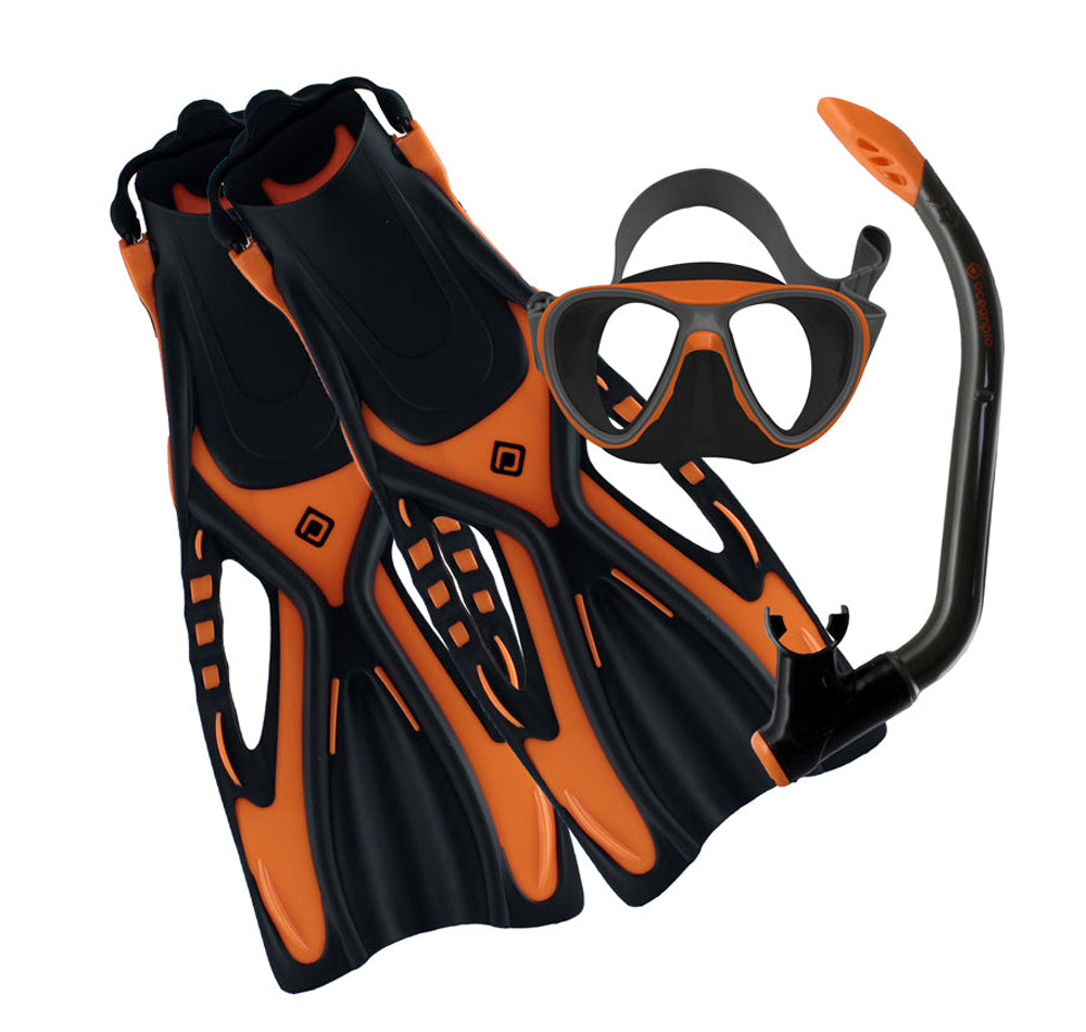 Ocean Pro Bondi Youth Mask, Snorkel and Fin Set Orange/Grey