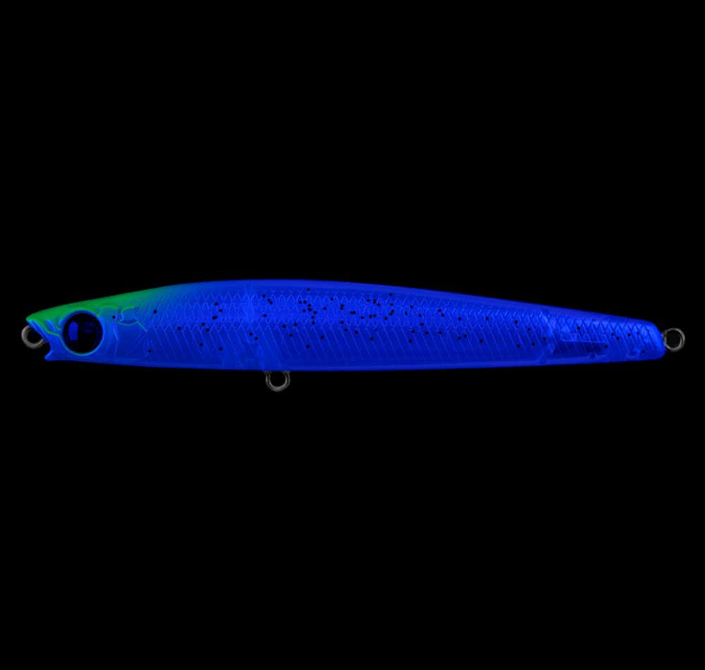 Daiwa Infeet Slippery Dog 80F TG Tune Lure Watermelon Under UV Light