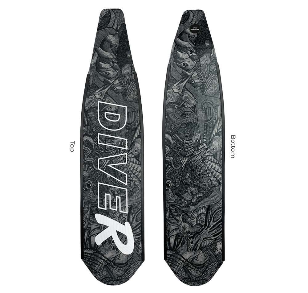 DiveR Innegra Carbon B&amp;W Reef Life Soft Fin Blades